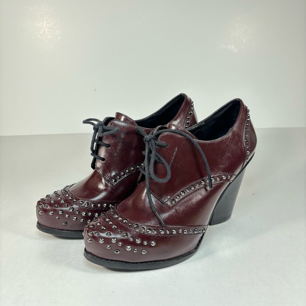 Kenneth Cole Leather Burgundy Studded Lace-Up Heels‎